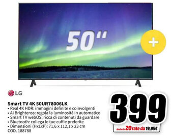 MediaWorld LG Smart TV 4K 50UR78006LK offerta
