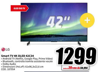 MediaWorld LG Smart TV 4K OLED 42C34 offerta