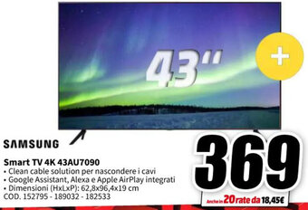 MediaWorld SAMSUNG Smart TV 4K 43AU7090 offerta
