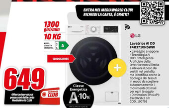 MediaWorld LG Lavatrice AI DD F4R3710NSWW offerta