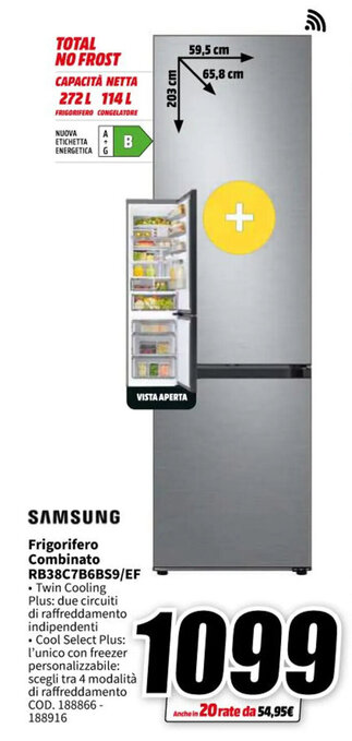 MediaWorld SAMSUNG Frigorifero Combinato RB38C7B6BS9/EF offerta
