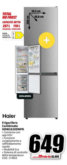 MediaWorld Haier Frigorifero Combinato HDW1620DNPK offerta
