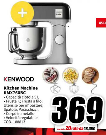 MediaWorld KENWOOD Kitchen Machine KMX760BC offerta