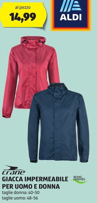 ALDI crane GIACCA IMPERMEABILE PER UOMO 48-56 E DONNA 48-50 offerta