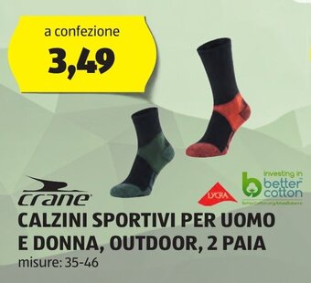 ALDI crane CALZINI SPORTIVI PER UOMO E DONNA, OUTDOOR, 2 PAIA 35-46 offerta