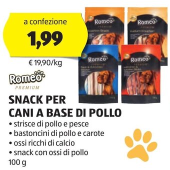 ALDI Romeo SNACK PER CANI A BASE DI POLLO 100 g offerta