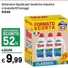 Iper La Grande Dixan detersivo liquido per lavatrice classico o lavanda 63 lavaggi offerta
