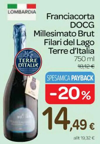 Carrefour Express Franciacorta DOCG Millesimato Brut Filari del Lago Terre d'Italia 750 ml offerta