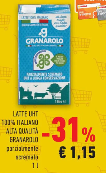 Conad Margherita LATTE UHT 100% ITALIANO ALTA QUALITÀ GRANAROLO parzialmente scremato 1 l offerta