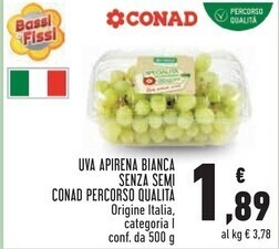 Conad uva apirena bianca senza semi percorso qualita
