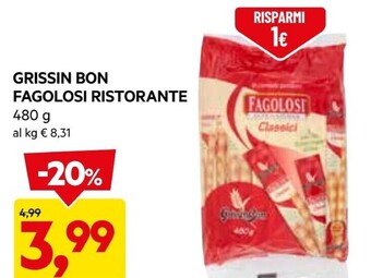 DPiù Grissin bon fagolosi ristorante offerta