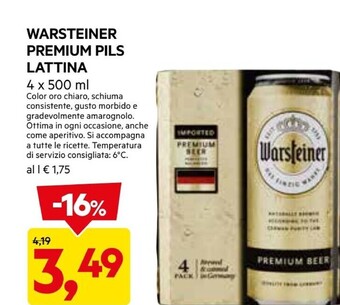 DPiù Warsteiner premium pils lattina offerta