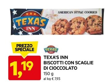 DPiù Texas inn biscotti con scaglie di cioccolato offerta