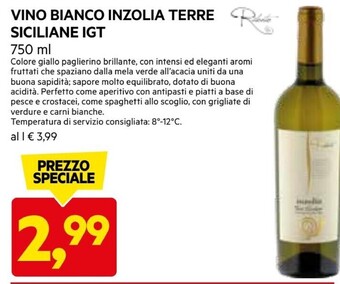 Vino bianco inzolia terre siciliane igt