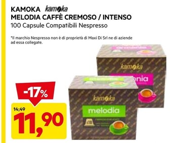 DPiù Kamoka melodia caffe cremoso offerta