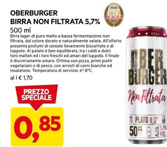 DPiù Oberburger - birra non filtrata 5,7% offerta