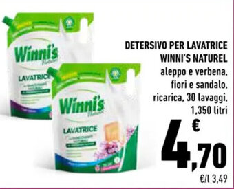 Conad DETERSIVO PER LAVATRICE WINNI'S NATUREL aleppo e verbena, fiori e sandalo, ricarica, 30 lavaggi, 1,350 litri offerta