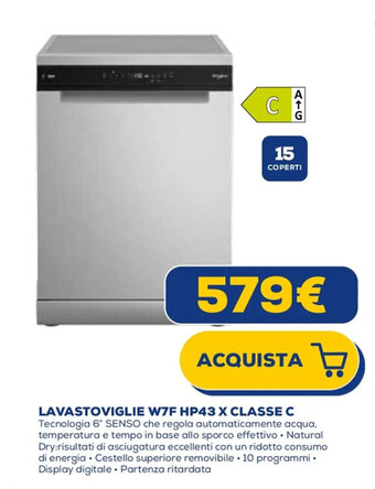 Euronics Whirlpool LAVASTOVIGLIE W7F HP43 X CLASSE C offerta