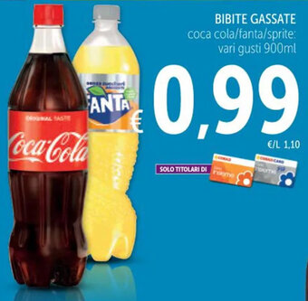 Spazio Conad BIBITE GASSATE coca cola/fanta/sprite: vari gusti 900ml offerta