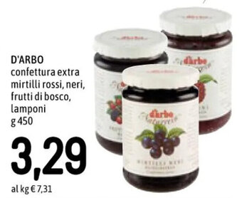 D'ARBO confettura extra mirtilli rossi, neri, frutti di bosco, lamponi g 450