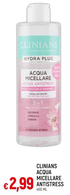 IperFamila CLINIANS ACQUA MICELLARE ANTISTRESS 400 ML offerta