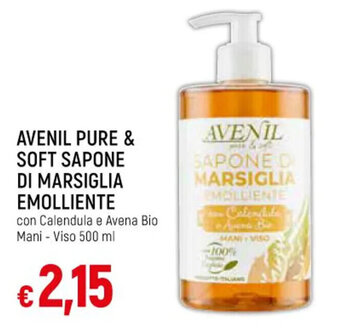 IperFamila AVENIL PURE & SOFT SAPONE DI MARSIGLIA EMOLLIENTE con Calendula e Avena Bio Mani - Viso 500 ml offerta