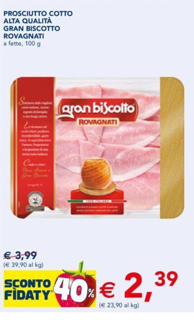 PROSCIUTTO COTTO ALTA QUALITÀ GRAN BISCOTTO ROVAGNATI a fette, 100 g