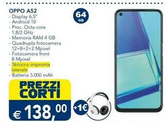 Esselunga Oppo A52 16,5 Cm (6.5") 4 GB 64 GB SIM Singola USB Tipo-C Nero Android 10.0 5000 MAh offerta