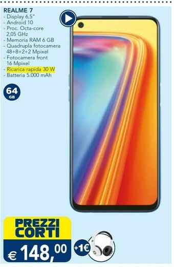 Esselunga Realme 7 16,5 Cm (6.5") 6 GB 64 GB Doppia SIM 4G USB Tipo-C Blu Android 10.0 5000 MAh offerta