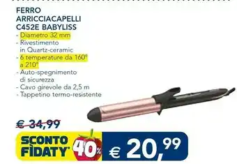 Esselunga Babyliss C452E Messa In Piega Ferro Per Ricci Caldo Nero, Rosa 2,5 M offerta