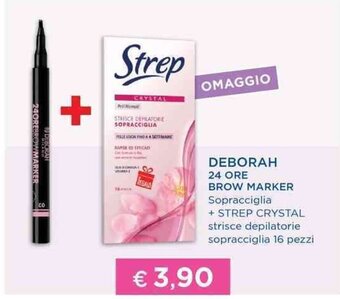Acqua & Sapone DEBORAH 24 ORE BROW MARKER Sopracciglia + STREP CRYSTAL strisce depilatorie sopracciglia 16 pezzi offerta