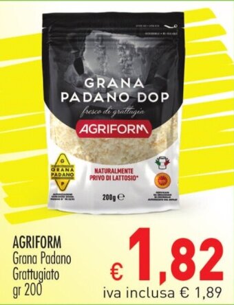 Cash & Carry Grossy AGRIFORM Grana Padano Grattugiato gr 200 offerta