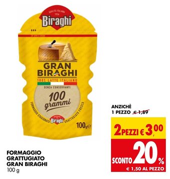 Tigros FORMAGGIO GRATTUGIATO GRAN BIRAGHI 100 g offerta