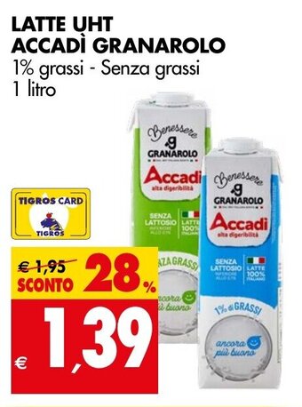 Tigros LATTE UHT ACCADÌ GRANAROLO 1 litro offerta