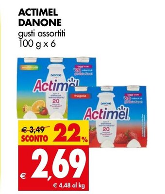 Tigros ACTIMEL DANONE gusti assortiti 100 g x 6 offerta