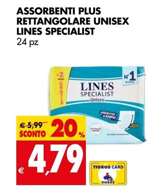 Tigros ASSORBENTI PLUS RETTANGOLARE UNISEX LINES SPECIALIST offerta