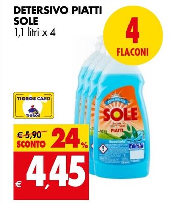 Tigros DETERSIVO PIATTI SOLE 1,1 litri x 4 offerta