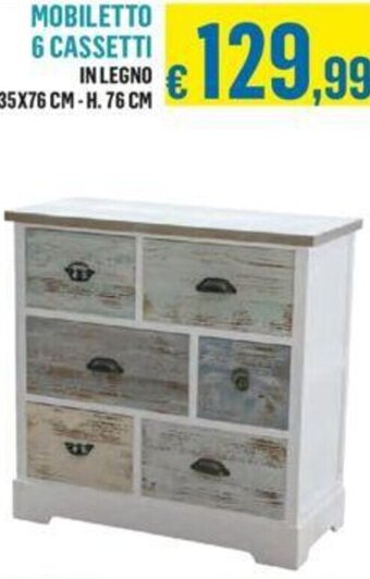 Satur MOBILETTO 6 CASSETTI IN LEGNO 35 x 76 cm-H. 76 cm offerta
