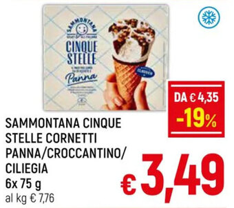 A&O SAMMONTANA CINQUE STELLE CORNETTI PANNA/CROCCANTINO/ CILIEGIA 6x 75 g offerta