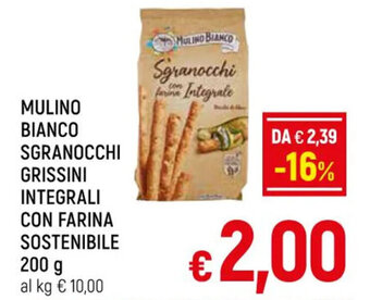 A&O MULINO BIANCO SGRANOCCHI GRISSINI INTEGRALI CON FARINA SOSTENIBILE 200 g offerta