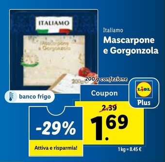 Lidl Italiamo Mascarpone e Gorgonzola 200 g confezione offerta