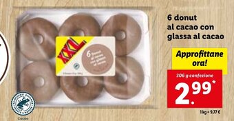 Lidl Nostra Pane 6 donut al cacao con glassa al cacao 306 g confezione offerta