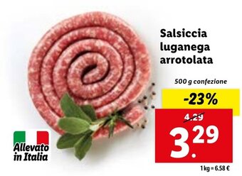 Lidl Salsiccia luganega arrotolata 500 g confezione offerta