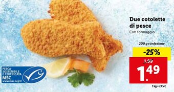 Lidl Due cotolette di pesce 200 g confezione offerta