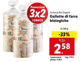 Lidl Certossa Bio Organic Gallette di farro biologiche 3x120 g offerta
