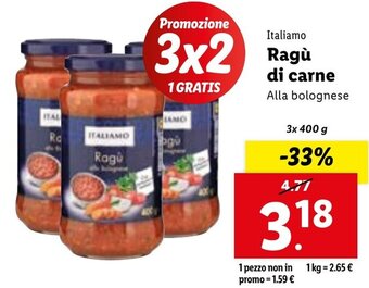 Lidl Italiamo Ragù di carne 3x400 g offerta