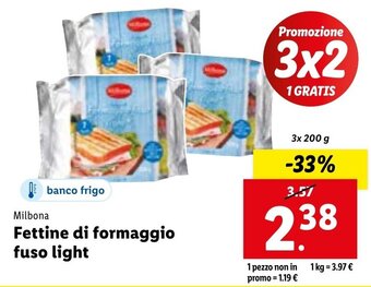 Lidl Milbona Fettine di formaggio fuso light 3x200 g offerta