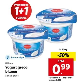 Lidl Milbona Yogurt greco bianco 2x200 g offerta