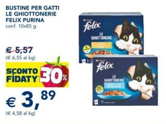 Esselunga BUSTINE PER GATTI LE GHIOTTONERIE FELIX PURINA conf. 10x85 g offerta