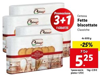 Lidl Certossa Fette biscottate 4x600 g offerta